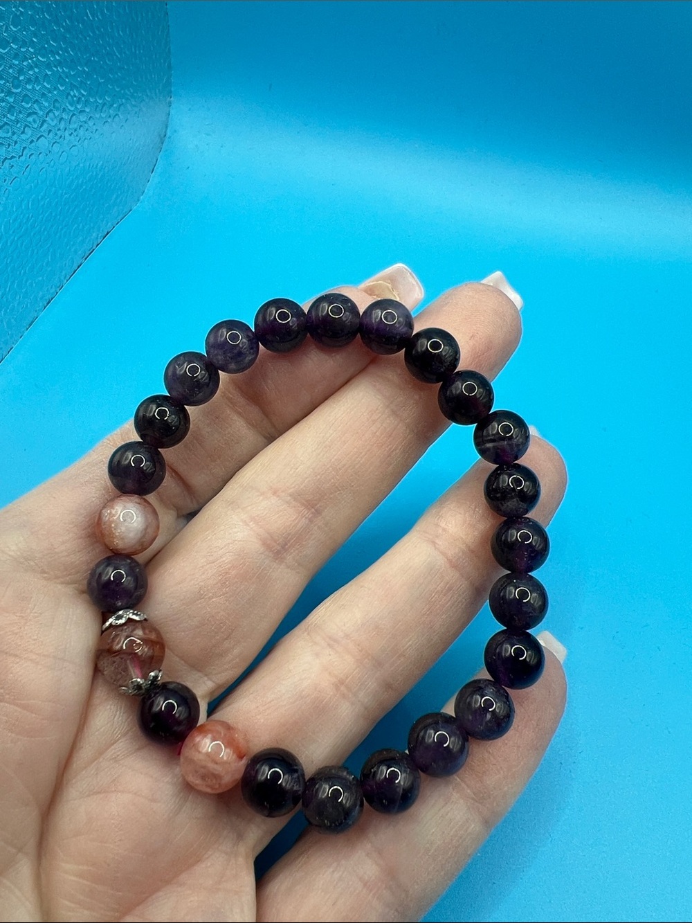 Amethyst and fire quartz Beaded Stretch Bracelet 8mm